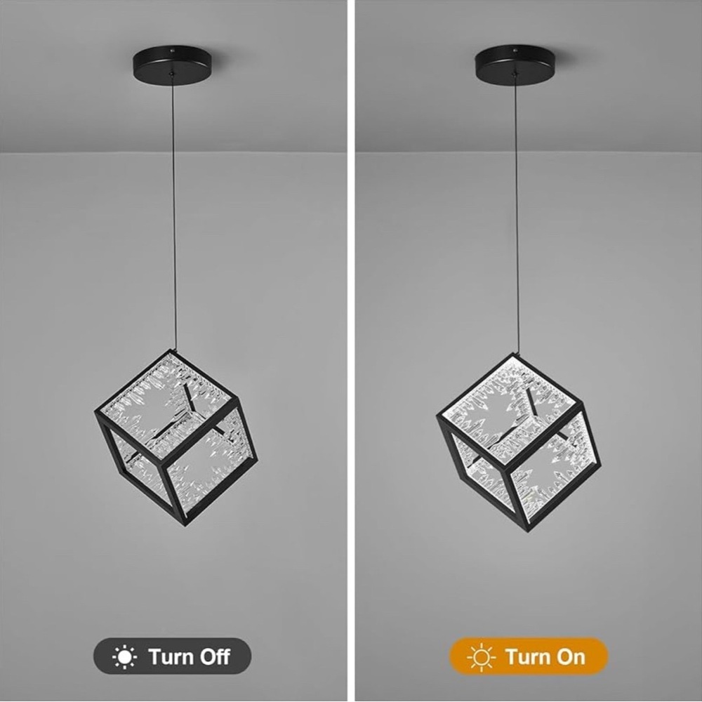 Modern Geometric Cube Pendant Light Black Crystal LED Chandelier Adjustable - Picture 3 of 6